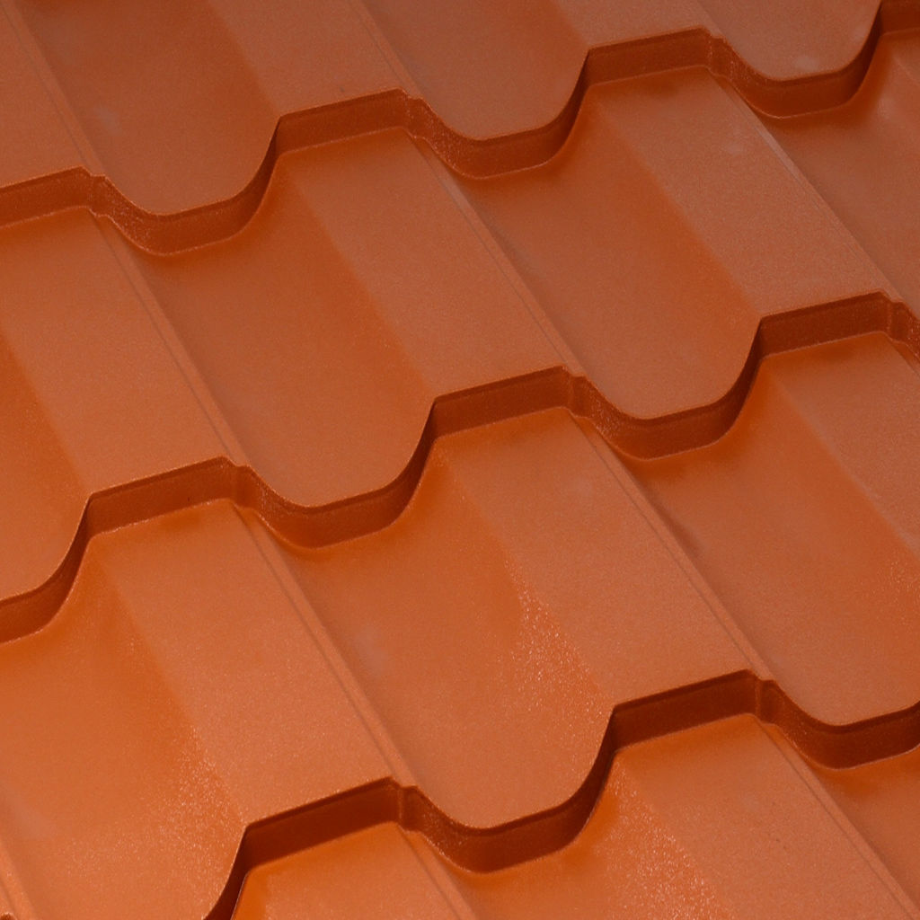 სასახურავე თუნუქის ფურცელი 0.50x1200 RAL 8004 WRINKLE (მეტალოკრამიტი, მოდერნი) აგურის ფერი — თუნუქის სახურავი